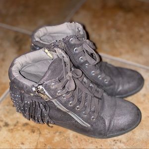 Justice Gray Heeled Boots with Laces and Zipper